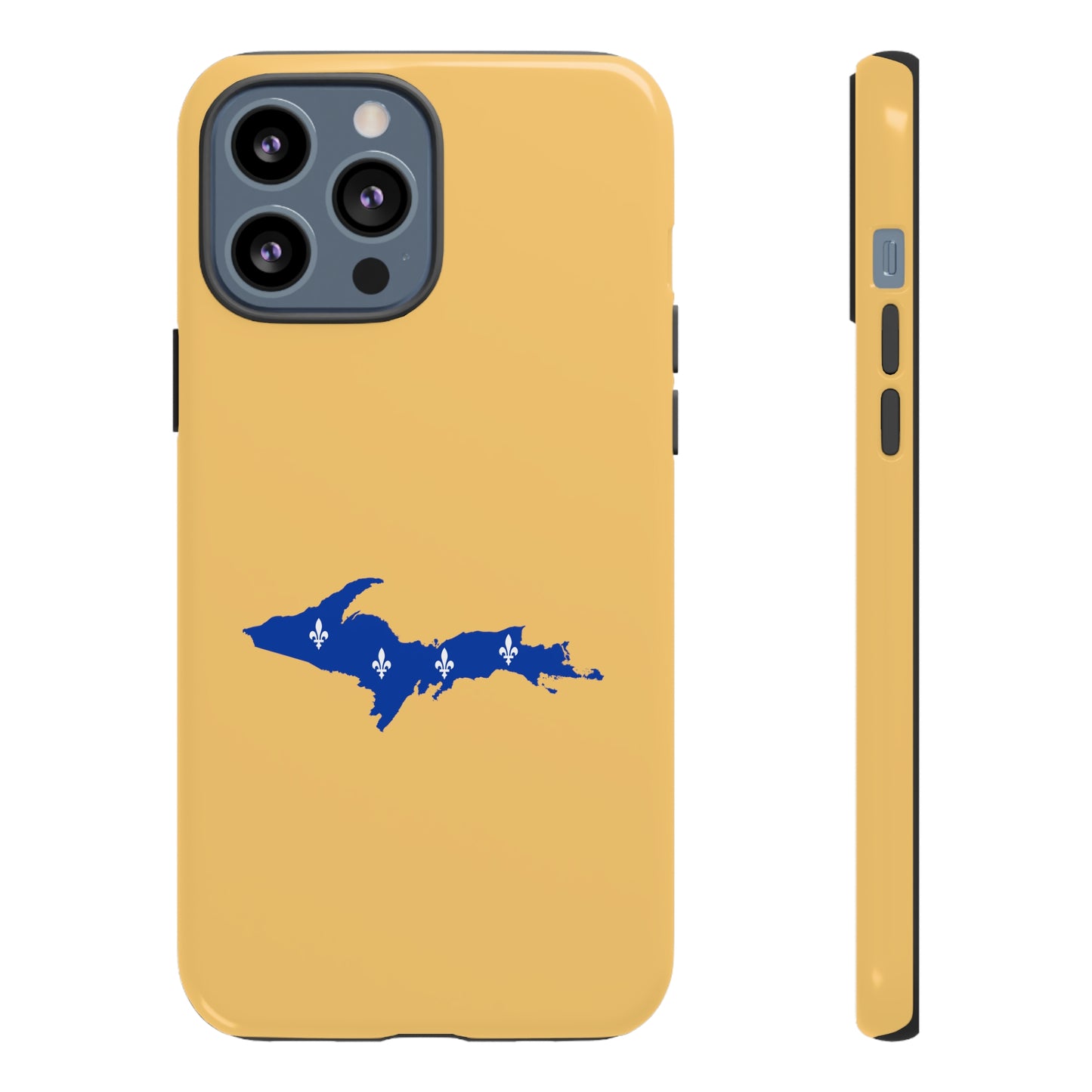 Michigan Upper Peninsula Tough Phone Case (Citrine Color w/ UP Quebec Flag Outline) | Apple iPhone