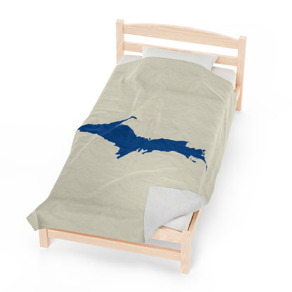 Michigan Upper Peninsula Plush Blanket (w/ Azure UP Outline) | Ivory White