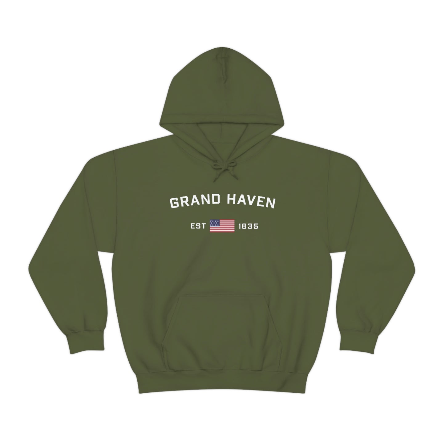 'Grand Haven EST 1835' Hoodie (w/USA Flag Outline) | Unisex Standard