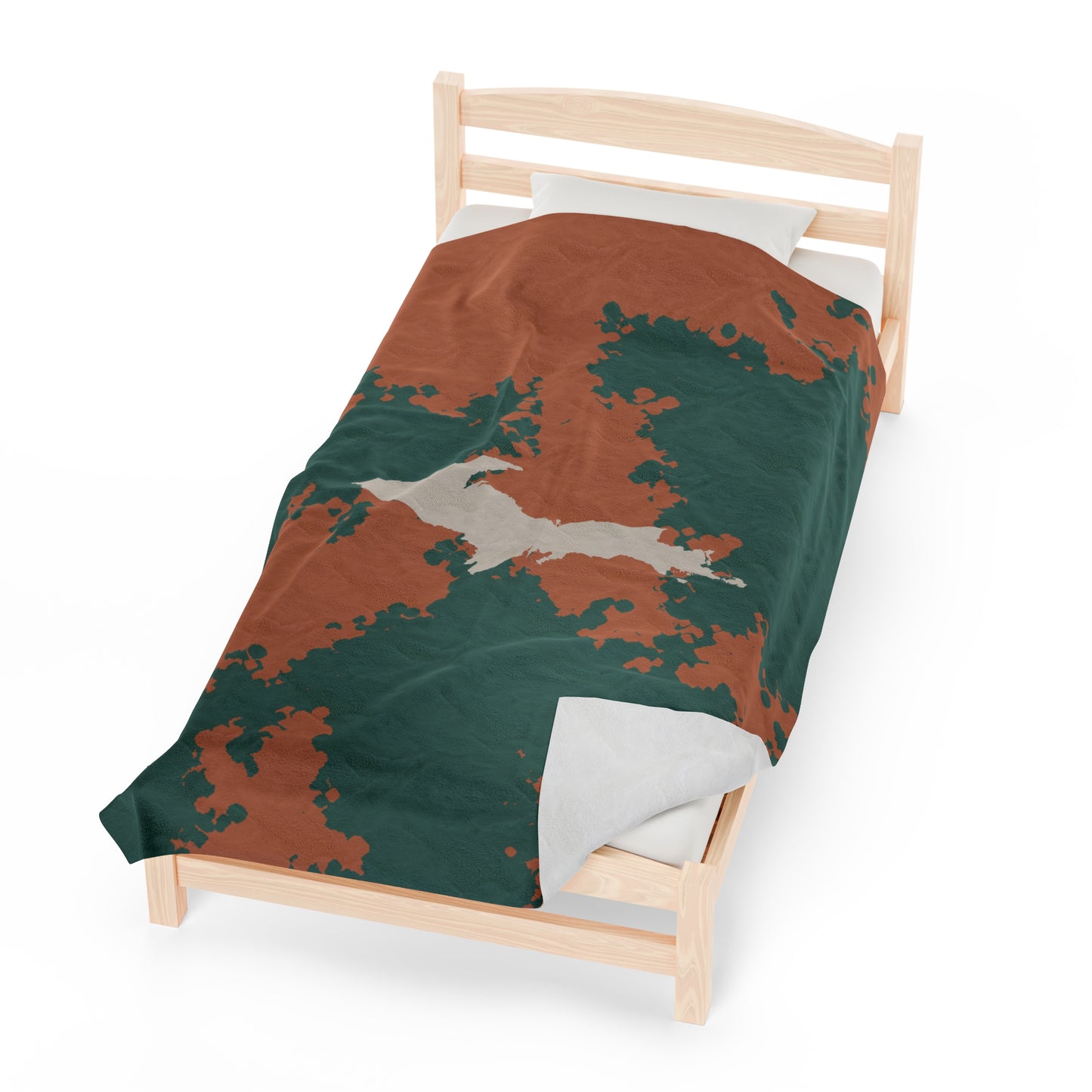 Michigan Upper Peninsula Plush Blanket (Copper Country Camo w/ UP Outline) | Canvas Color