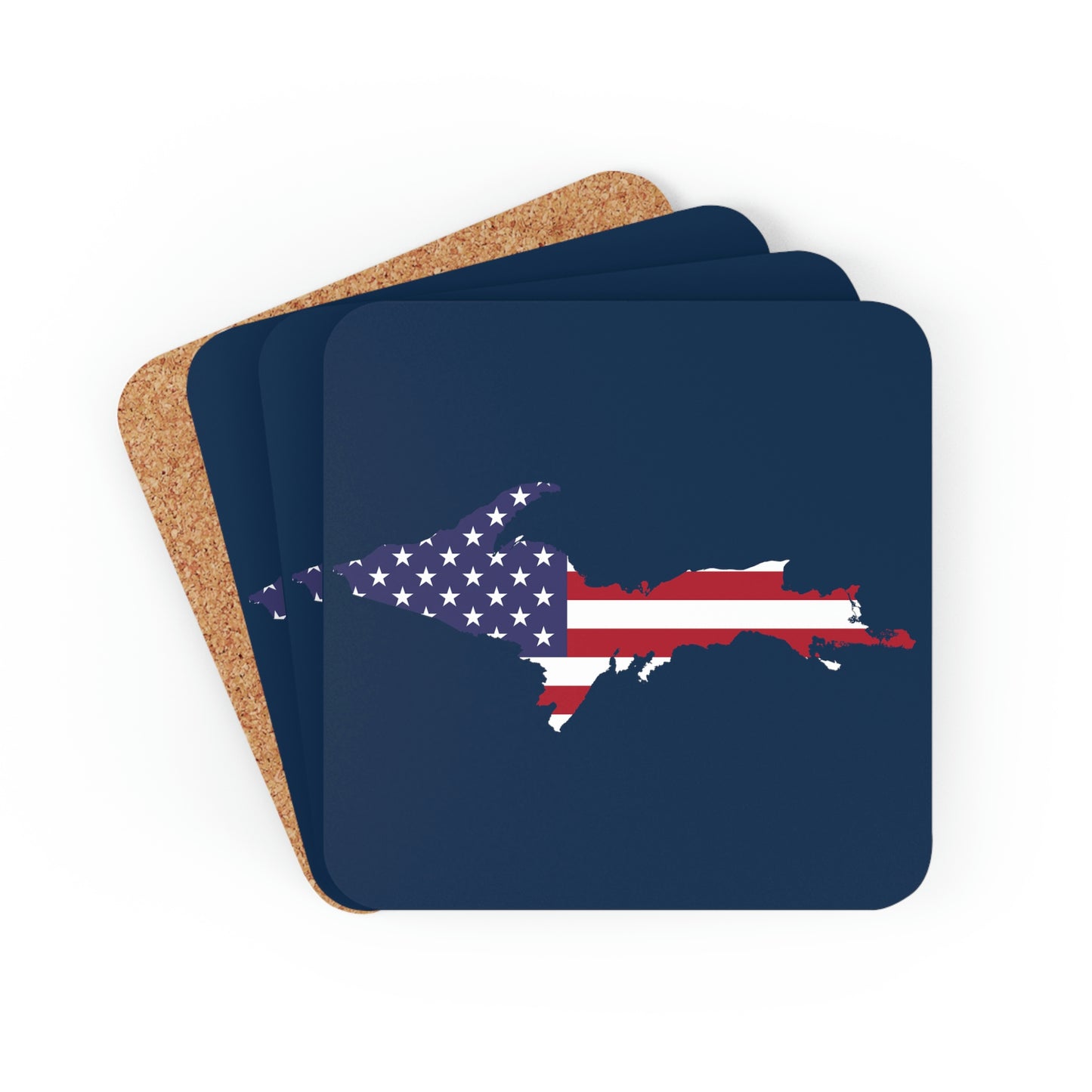 Michigan Upper Peninsula Coaster Set (Navy w/ UP USA Flag Outline) | Corkwood - 4 pack