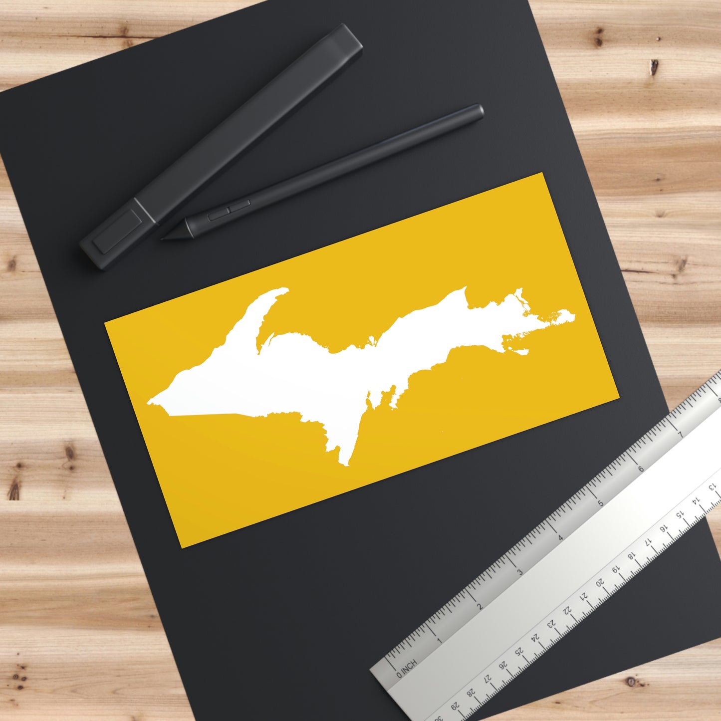 Michigan Upper Peninsula Bumper Sticker (w/ UP Outline) | Gold Background