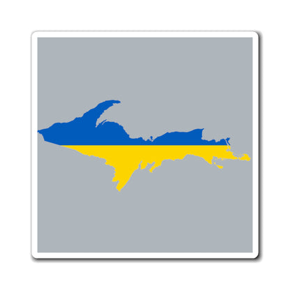 Michigan Upper Peninsula Square Magnet (Silver w/ UP Ukraine Flag Outline)