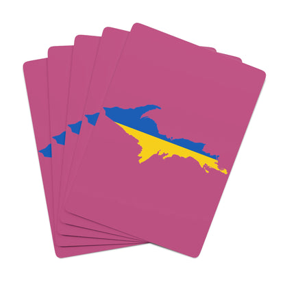 Michigan Upper Peninsula Poker Cards (Apple Blossom Pink w/ UP Ukraine Flag Outline)