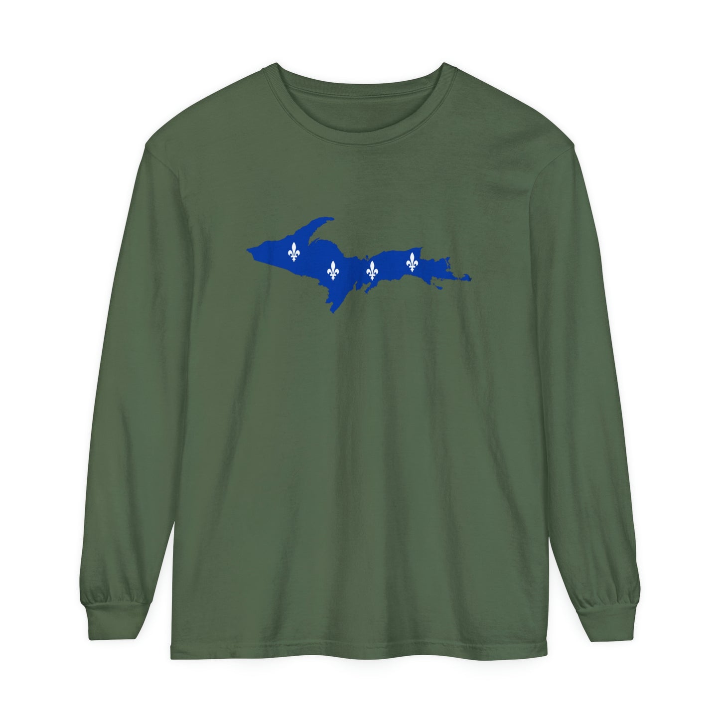 Michigan Upper Peninsula Garment-Dyed T-Shirt (w/ UP Quebec Flag Outline) | Unisex Long Sleeve