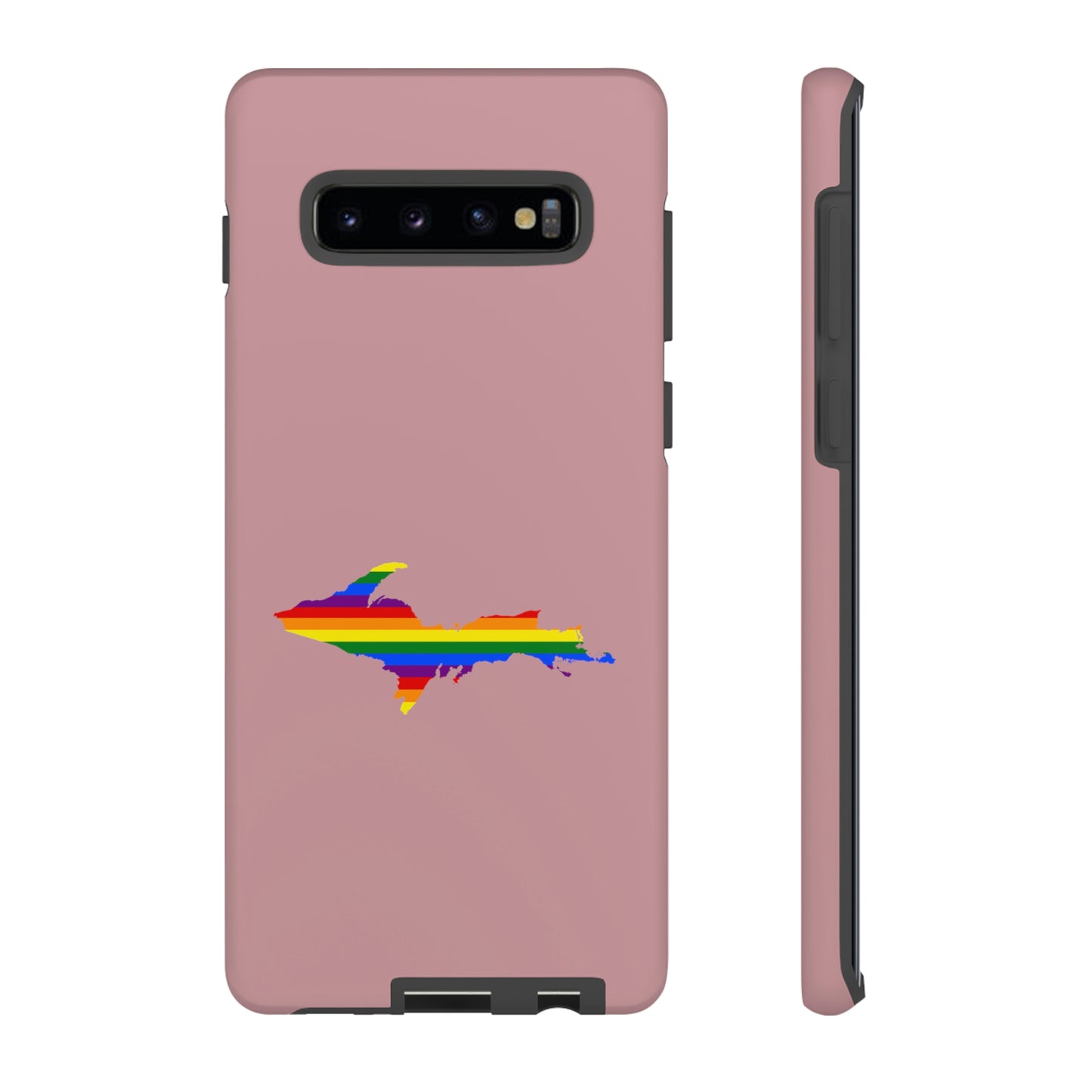 Michigan Upper Peninsula Tough Phone Case (Cherry Blossom Pink w/ UP Pride Flag Outline) | Samsung & Pixel Android