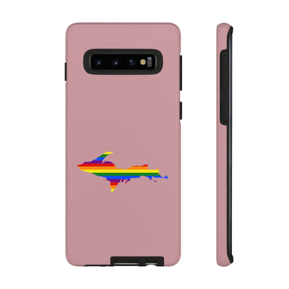 Michigan Upper Peninsula Tough Phone Case (Cherry Blossom Pink w/ UP Pride Flag Outline) | Samsung & Pixel Android