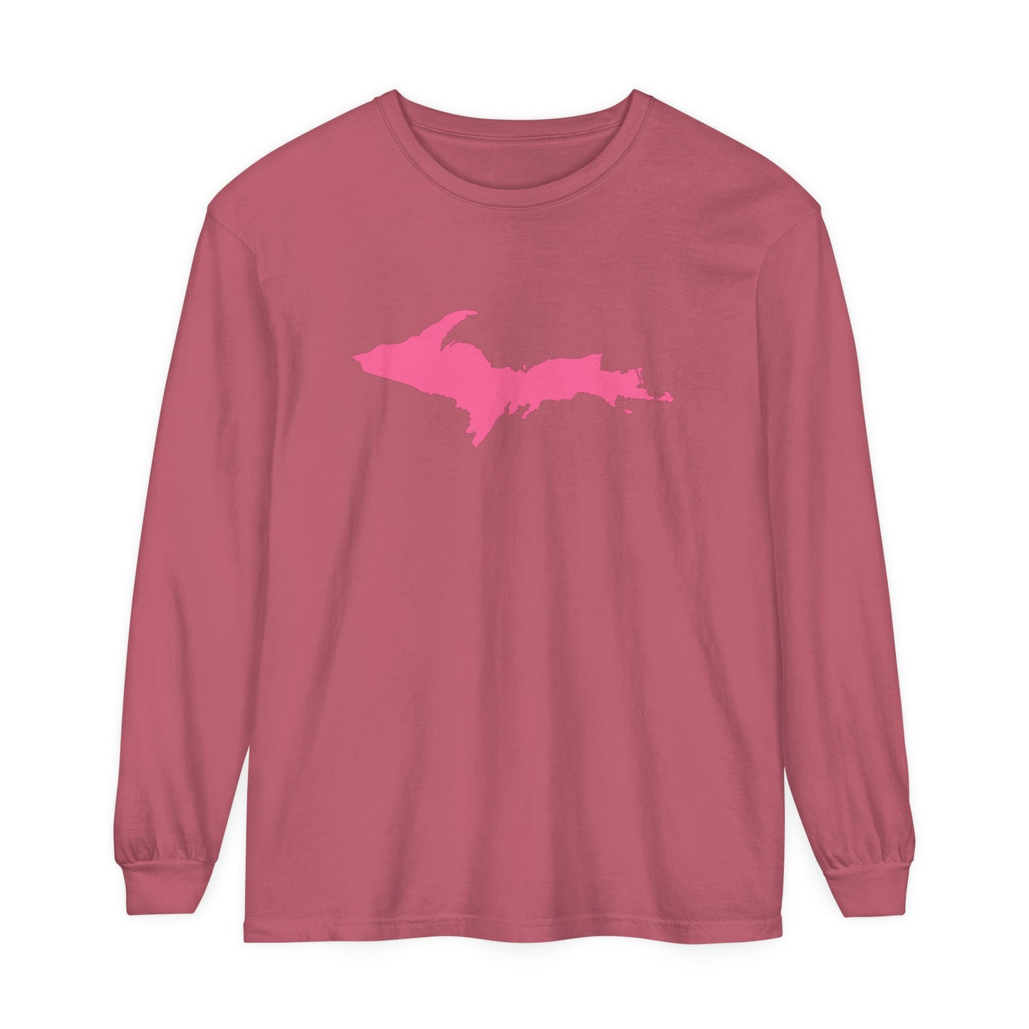 Michigan Upper Peninsula Garment-Dyed T-Shirt (w/ Pink UP Outline) | Unisex Long Sleeve