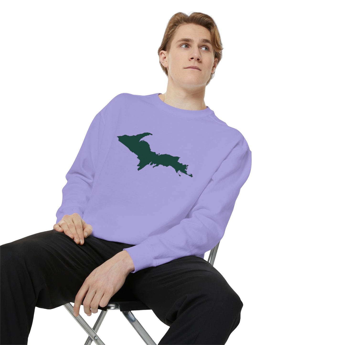 Michigan Upper Peninsula Sweatshirt (w/ Green UP Outline) | Unisex Garment Dyed