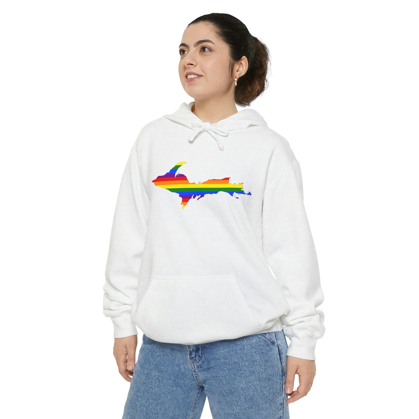 Michigan Upper Peninsula Hoodie (w/ UP Pride Flag Outline) | Unisex Garment-Dyed