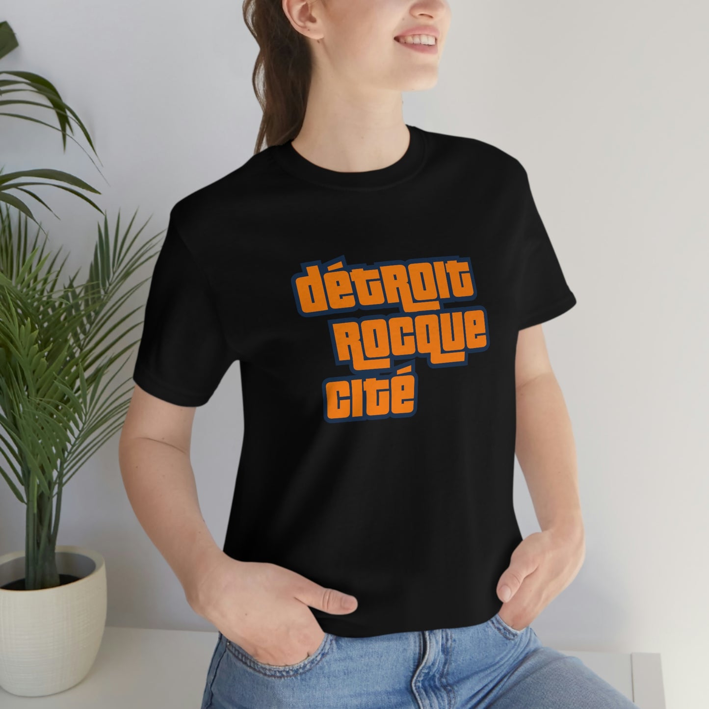 'Détroit Rocque Cité' T-Shirt (Orange Automotive Crime Parody) | Unisex Standard Fit