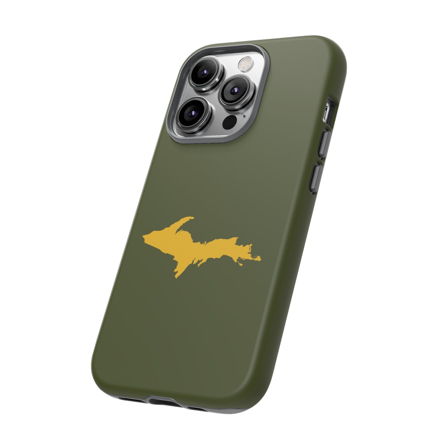 Michigan Upper Peninsula Tough Phone Case (Army Green w/ Gold UP Outline) | Apple iPhone