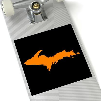 Michigan Upper Peninsula Square Sticker (Black w/ Orange UP Outline) | Indoor/Outdoor