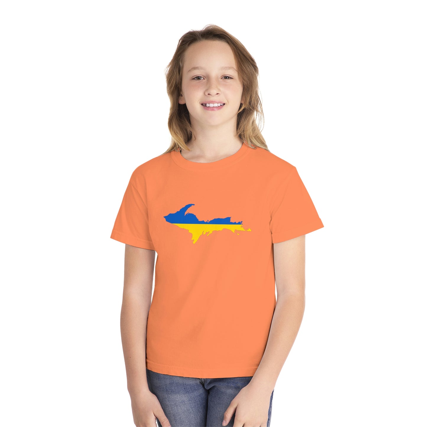 Michigan Upper Peninsula T-Shirt (w/ UP Ukraine Flag Outline) | Youth Garment-Dyed