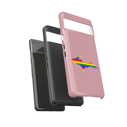 Michigan Upper Peninsula Tough Phone Case (Cherry Blossom Pink w/ UP Pride Flag Outline) | Samsung & Pixel Android