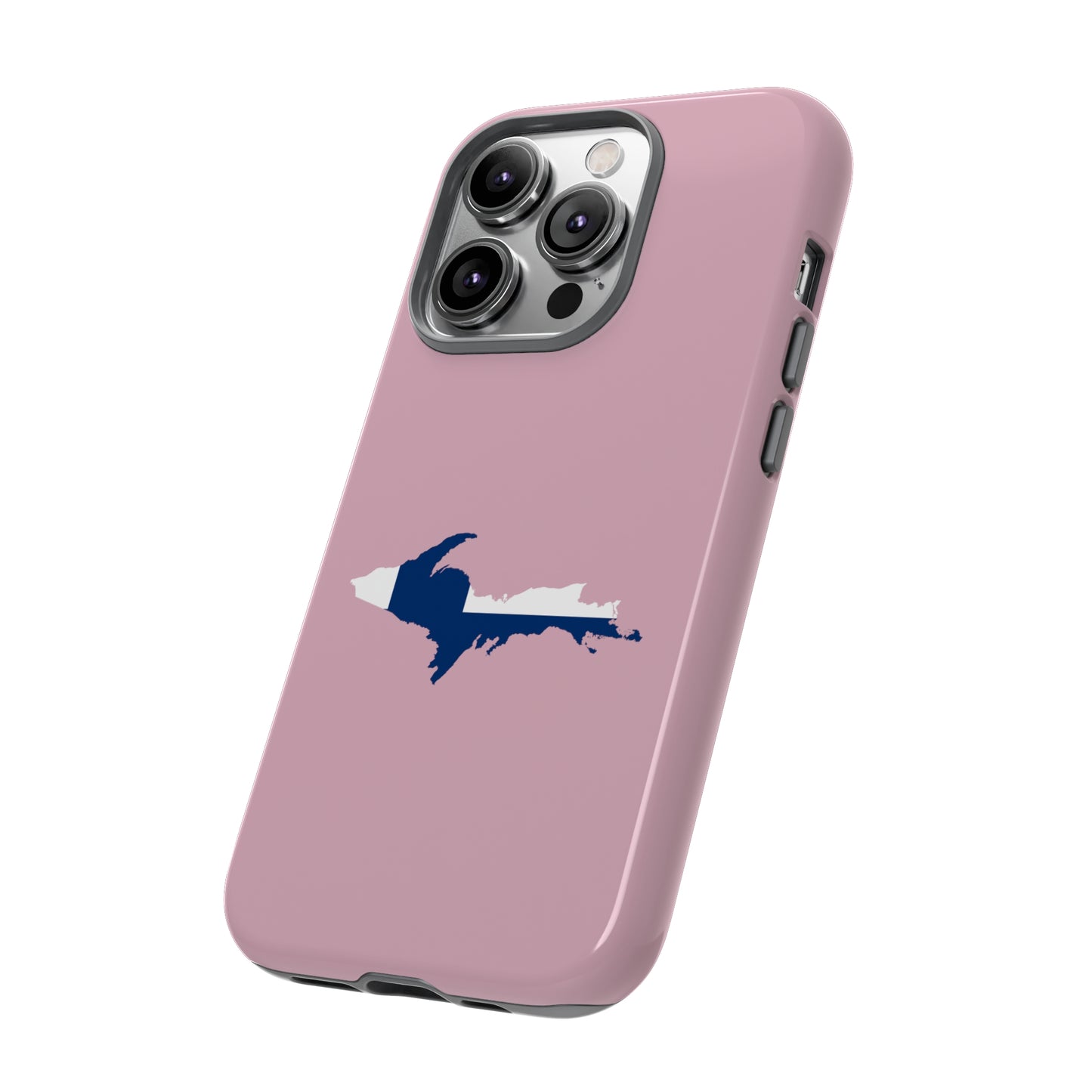 Michigan Upper Peninsula Tough Phone Case (Pink w/ UP Finland Flag Outline) | Apple iPhone