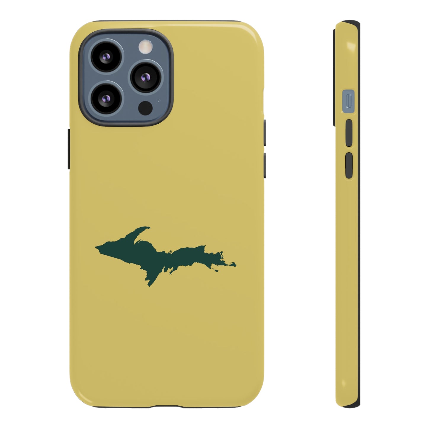 Michigan Upper Peninsula Tough Phone Case (Plum Yellow w/ Green UP Outline) | Apple iPhone