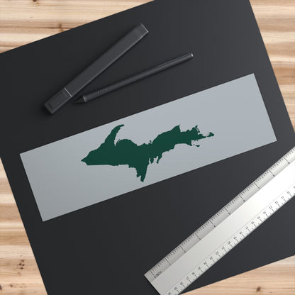 Michigan Upper Peninsula Bumper Sticker (w/ Green UP Outline) | Silver Background