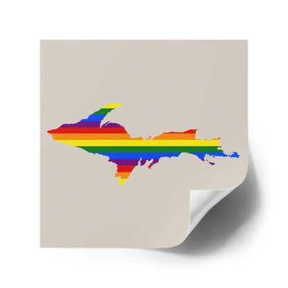 Michigan Upper Peninsula Square Sticker (Canvas Color w/ UP Pride Flag Outline) | Indoor/Outdoor