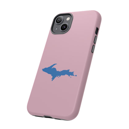 Michigan Upper Peninsula Tough Phone Case (Pink w/ Azure UP Outline) | Apple iPhone