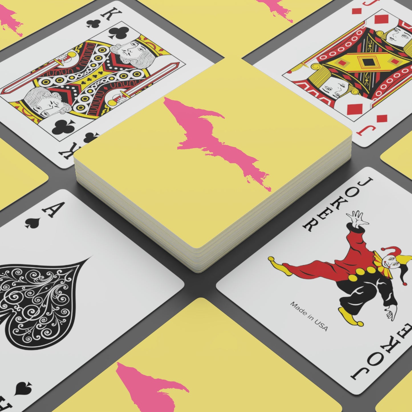 Michigan Upper Peninsula Poker Cards (Yellow Cherry Color w/ Pink UP Outline)