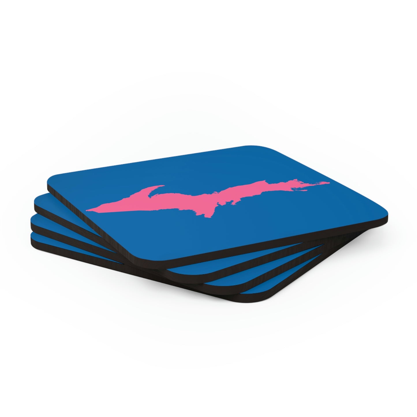 Michigan Upper Peninsula Coaster Set (Azure w/ Pink UP Outline) | Corkwood - 4 pack