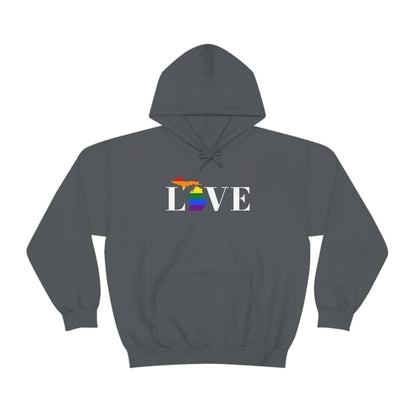 Michigan 'Love' Hoodie (w/LGBTQ Pride Colors) | Unisex Standard