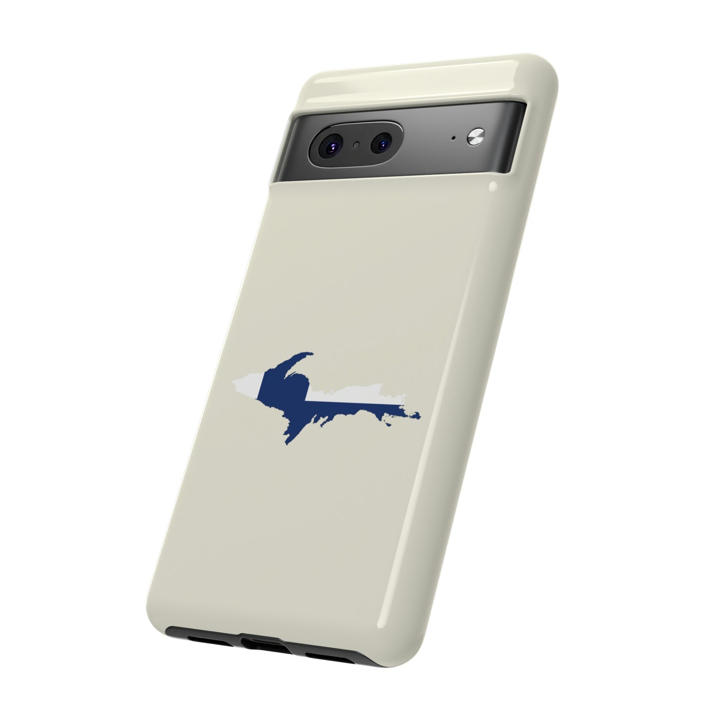 Michigan Upper Peninsula Tough Phone Case (Ivory Color w/ UP Finland Flag Outline) | Samsung & Pixel Android