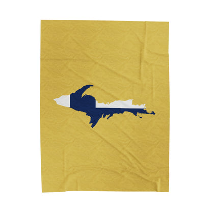 Michigan Upper Peninsula Plush Blanket (w/ UP Finland Flag Outline) | Plum Yellow