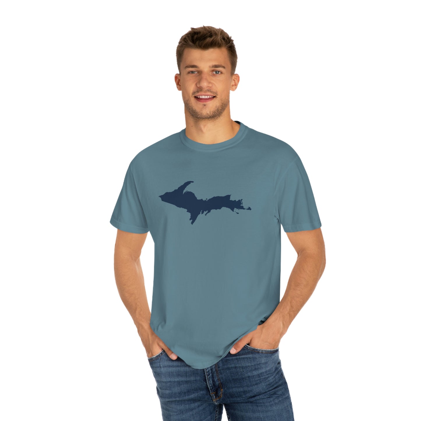 Michigan Upper Peninsula T-Shirt (w/ Navy UP Outline) | Unisex Garment-Dyed