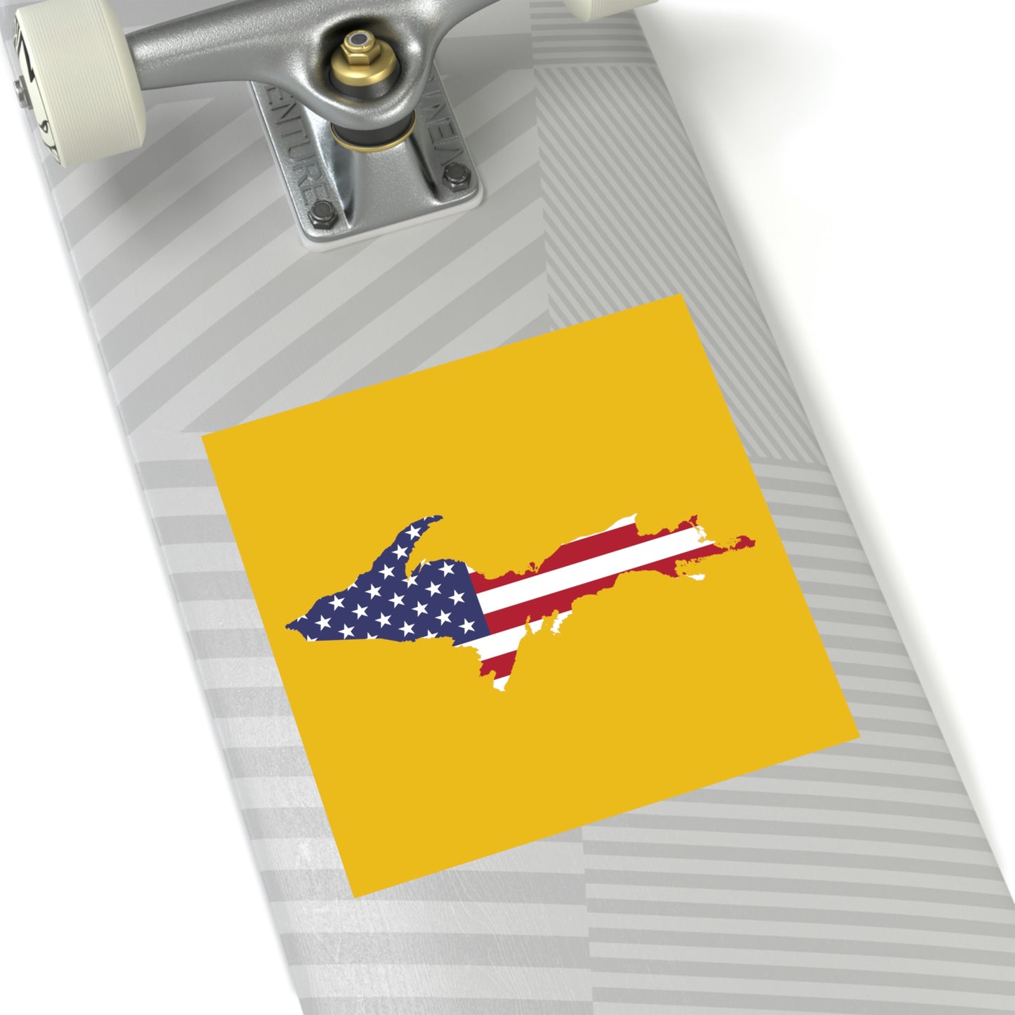 Michigan Upper Peninsula Square Sticker (Gold w/ UP USA Flag Outline) | Indoor/Outdoor