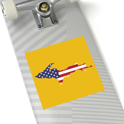 Michigan Upper Peninsula Square Sticker (Gold w/ UP USA Flag Outline) | Indoor/Outdoor