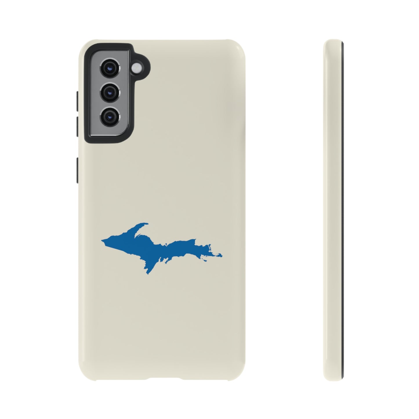 Michigan Upper Peninsula Tough Phone Case (Ivory Color w/ Azure UP Outline) | Samsung & Pixel Android