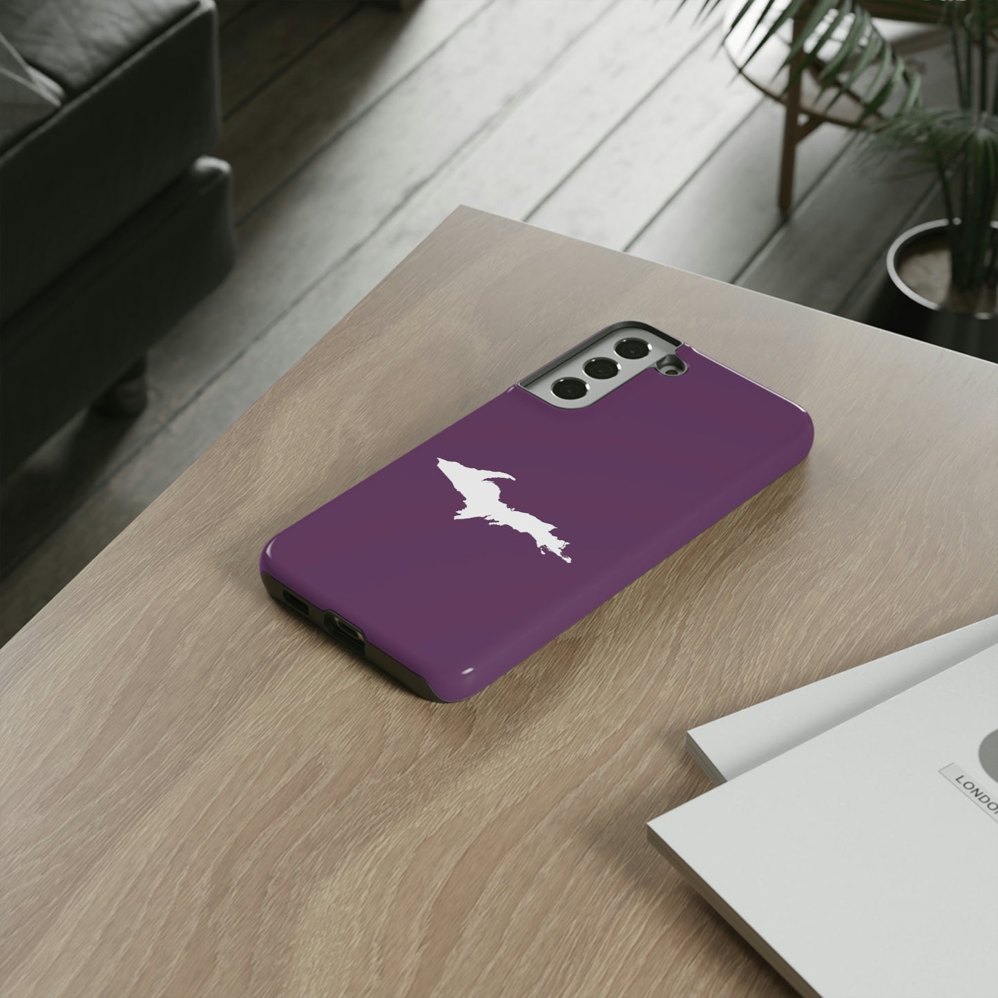 Michigan Upper Peninsula Tough Phone Case (Plum w/ UP Outline) | Samsung & Pixel Android