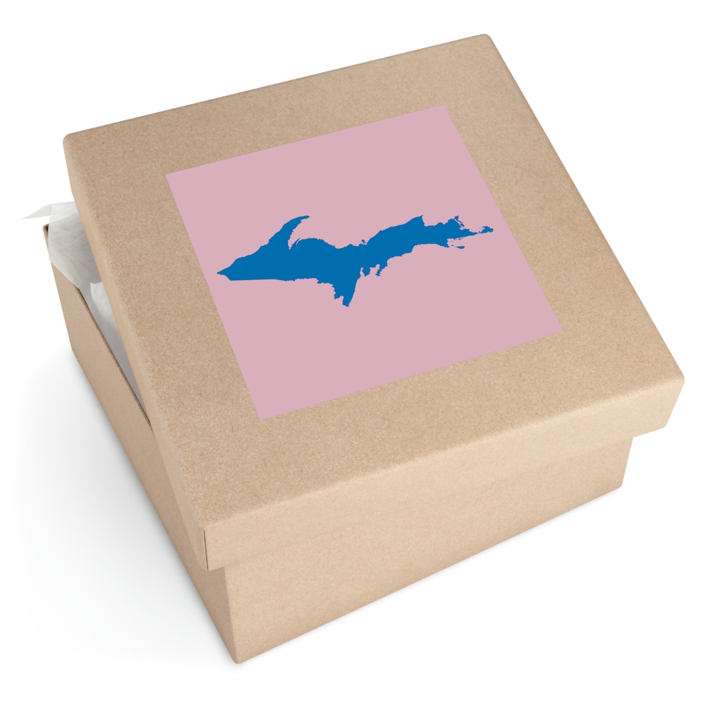 Michigan Upper Peninsula Square Sticker (Pink w/ Azure UP Outline) | Indoor/Outdoor