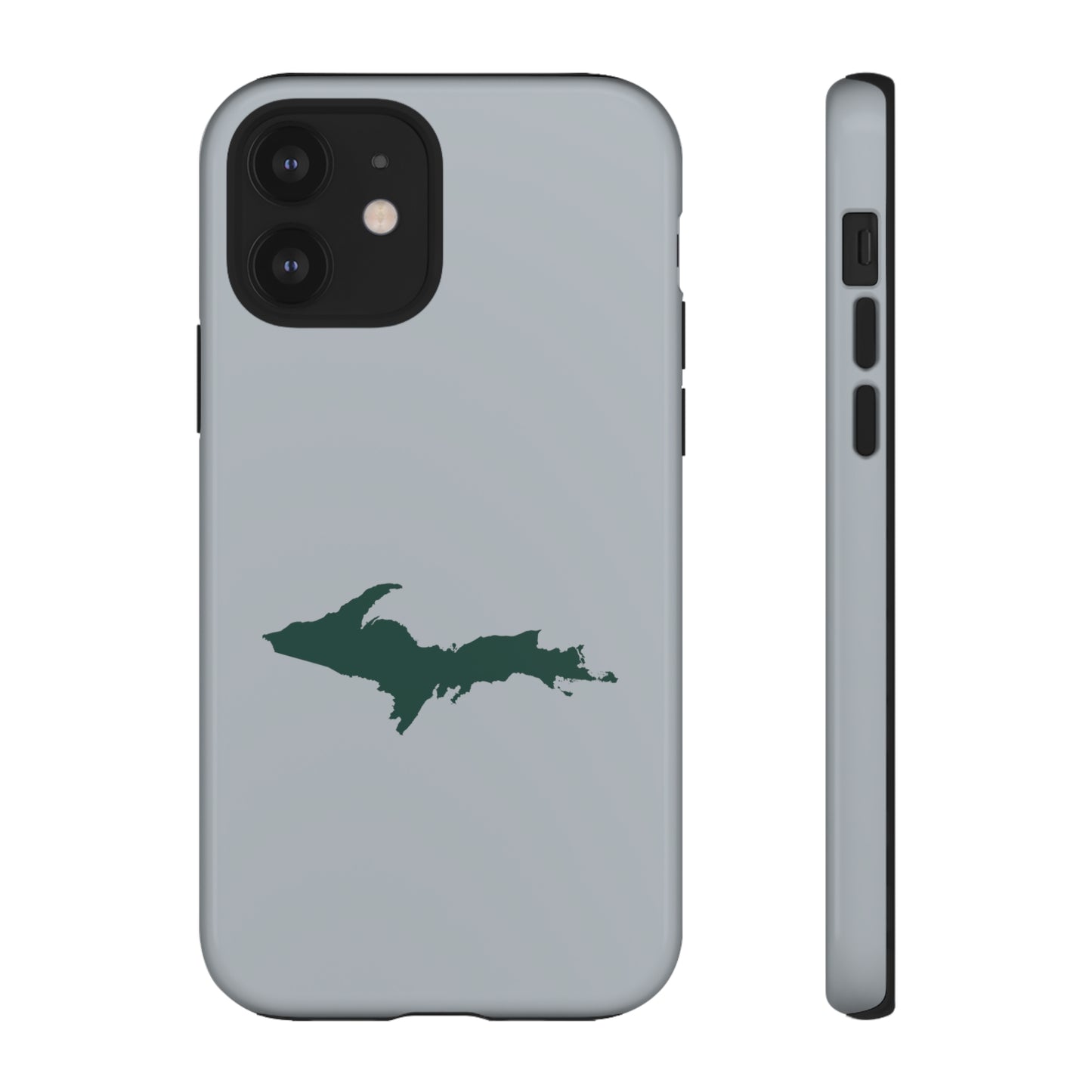 Michigan Upper Peninsula Tough Phone Case (Silver w/ Green UP Outline) | Apple iPhone