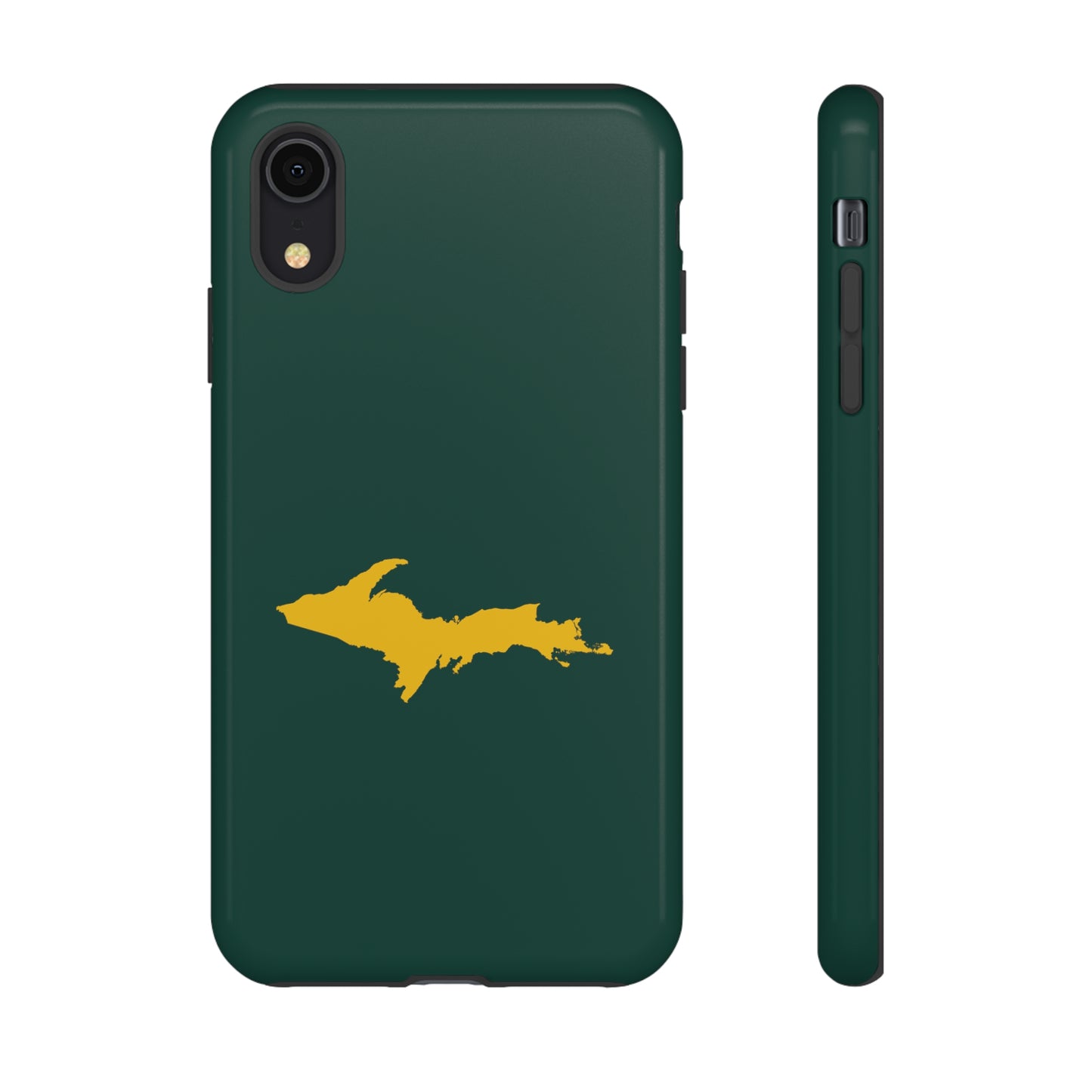 Michigan Upper Peninsula Tough Phone Case (Green w/ Gold UP Outline) | Apple iPhone