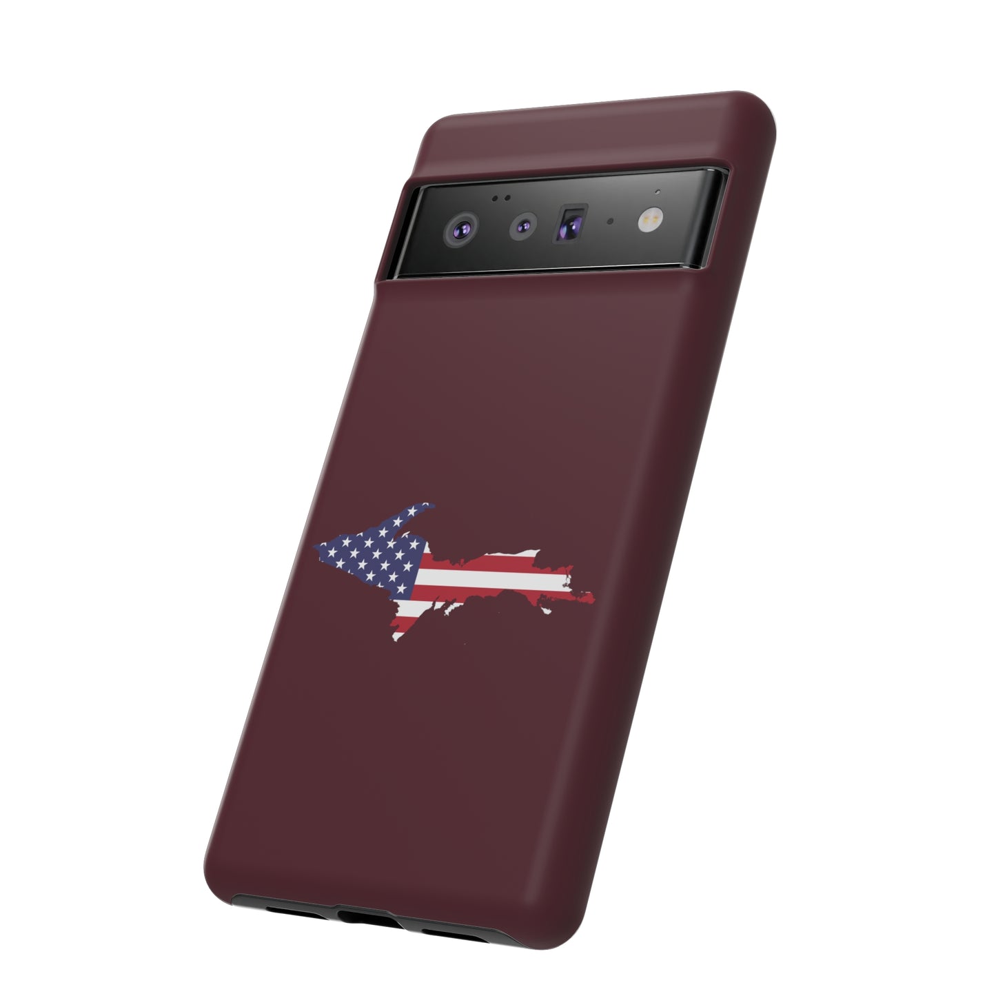 Michigan Upper Peninsula Tough Phone Case (Old Mission Burgundy w/ UP USA Flag Outline) | Samsung & Pixel Android