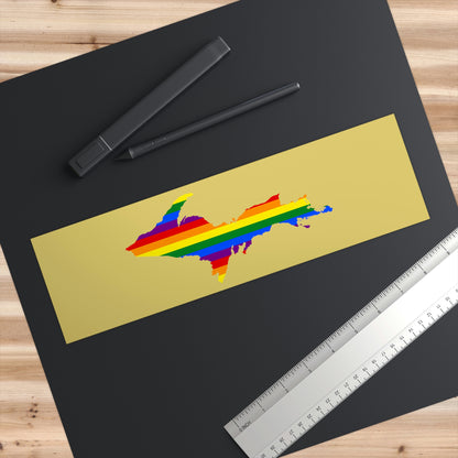 Michigan Upper Peninsula Bumper Stickers (w/ UP Pride Flag Outline) | Plum Yellow Background