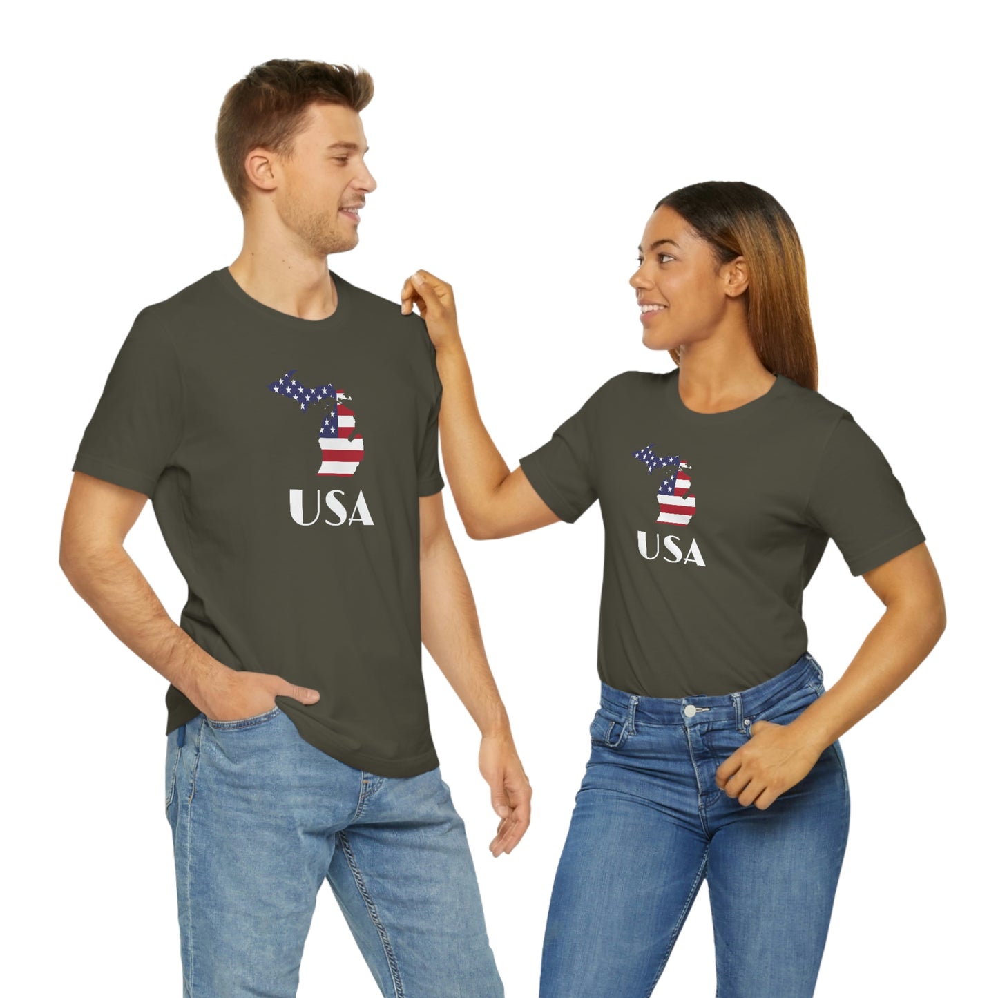 Michigan 'USA' T-Shirt (w/ MI USA Flag Outline) | Unisex Standard Fit