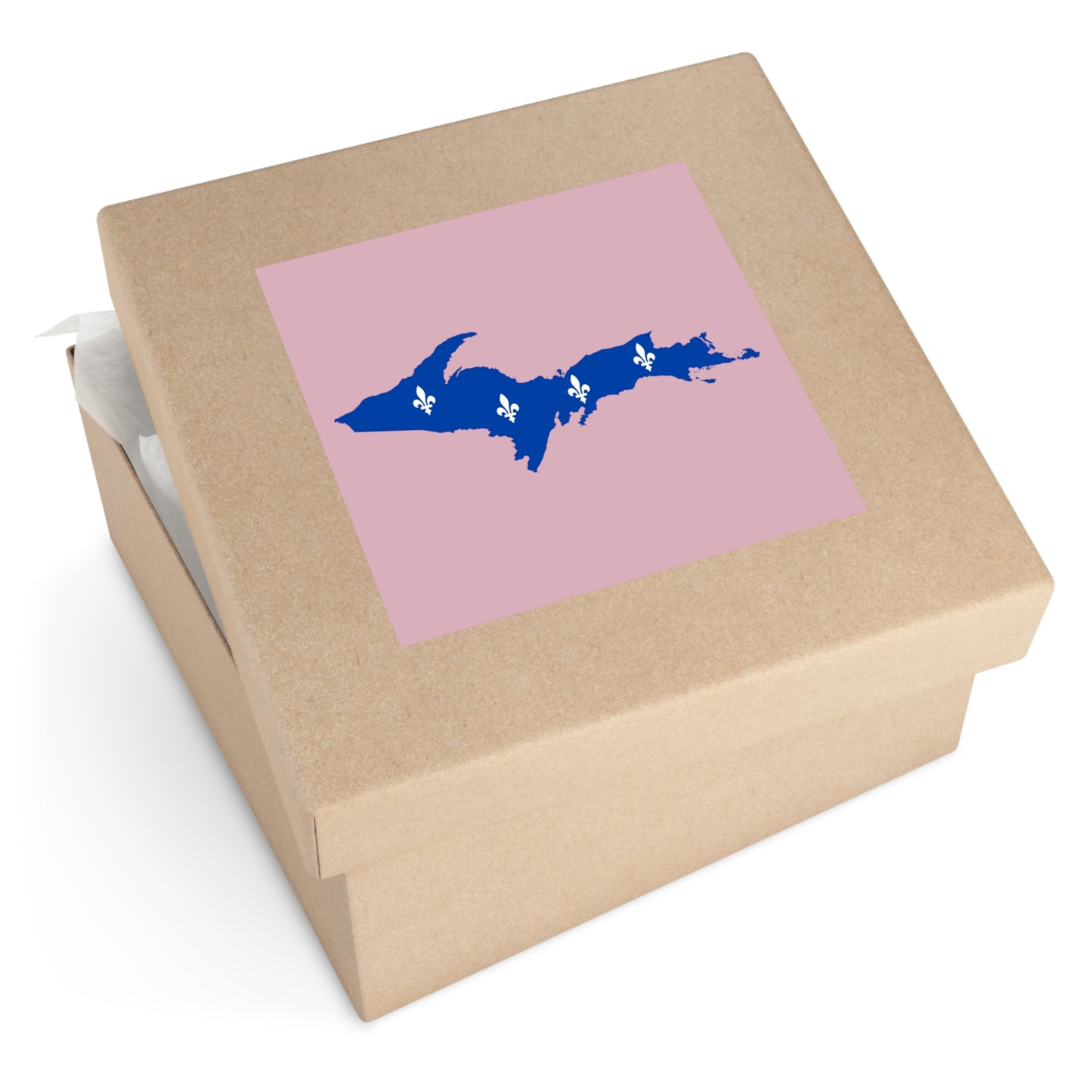 Michigan Upper Peninsula Square Sticker (Pink w/ UP Quebec Flag Outline) | Indoor/Outdoor