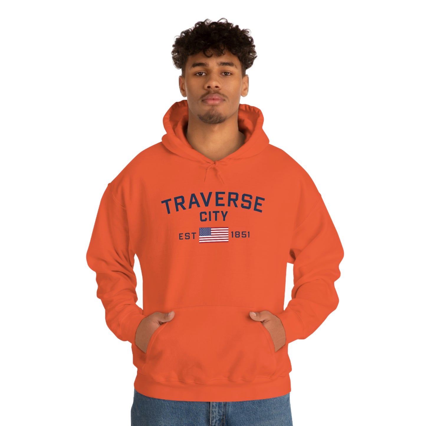 'Traverse City EST 1851' Hoodie (w/USA Flag Outline) | Unisex Standard