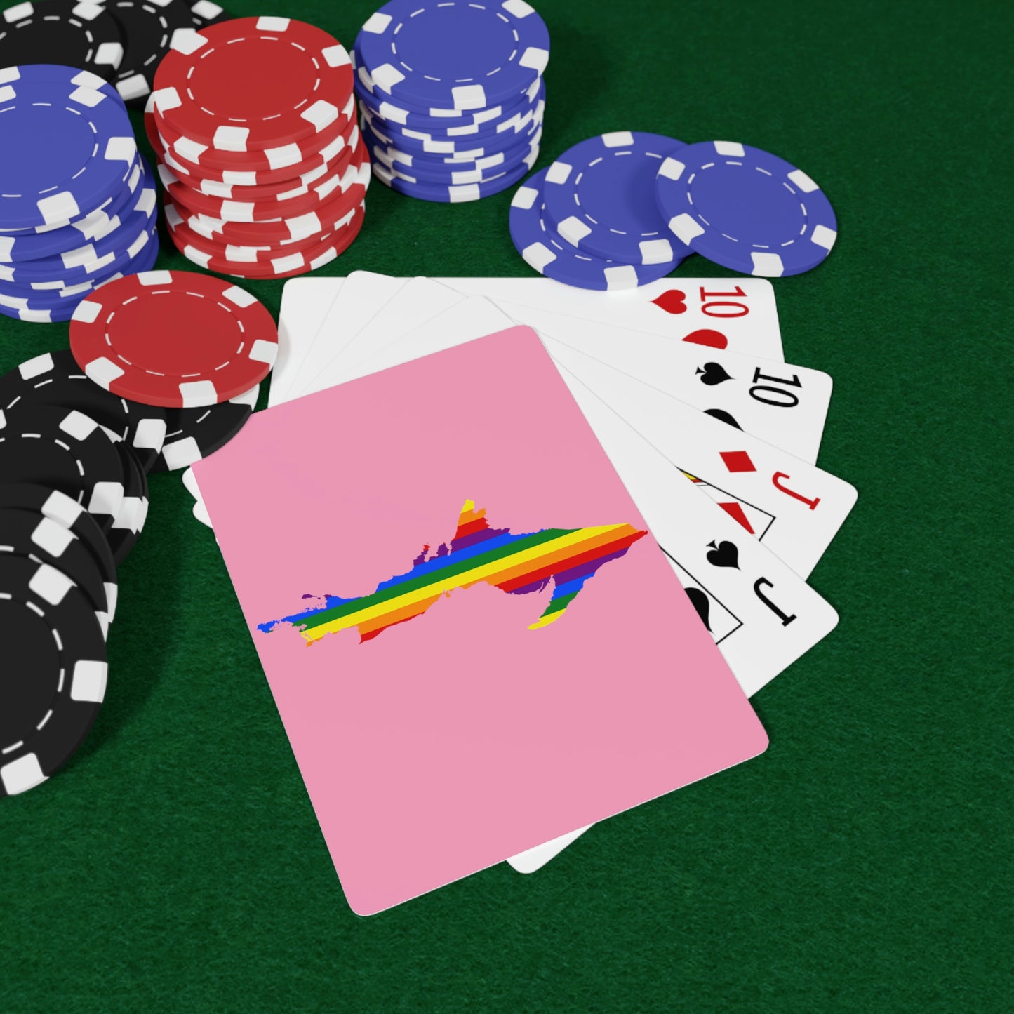 Michigan Upper Peninsula Poker Cards ('67 Caddie Pink w/ UP Pride Flag Outline)