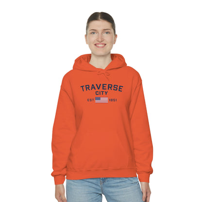 'Traverse City EST 1851' Hoodie (w/USA Flag Outline) | Unisex Standard