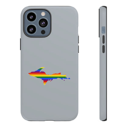 Michigan Upper Peninsula Tough Phone Case (Silver w/ UP Pride Flag Outline) | Apple iPhone