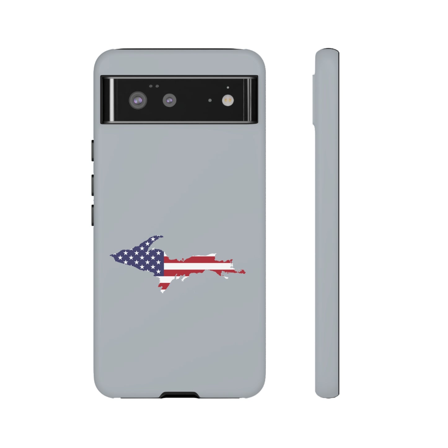 Michigan Upper Peninsula Tough Phone Case (Silver w/ UP USA Flag Outline) | Samsung & Pixel Android