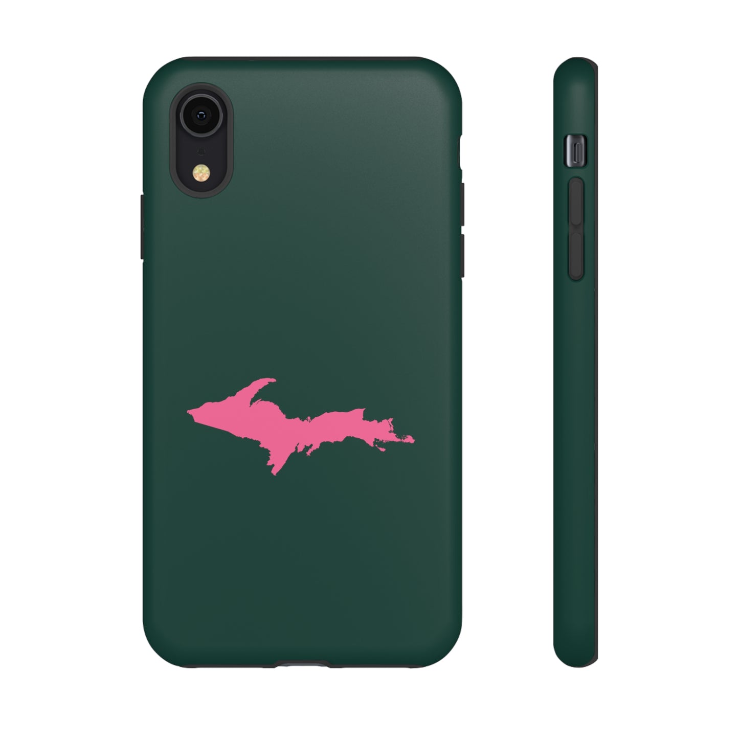 Michigan Upper Peninsula Tough Phone Case (Green w/ Pink UP Outline) | Apple iPhone