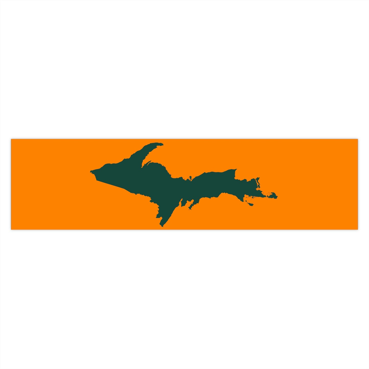 Michigan Upper Peninsula Bumper Sticker (w/ Green UP Outline) | Orange Background