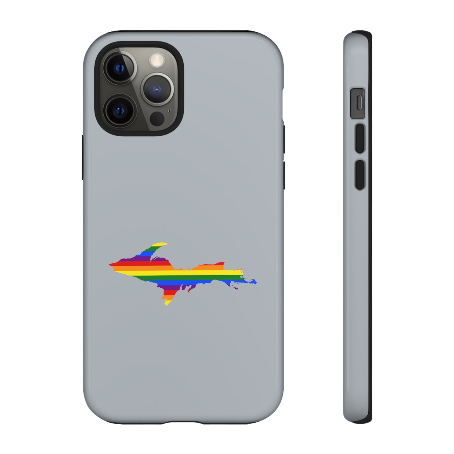 Michigan Upper Peninsula Tough Phone Case (Silver w/ UP Pride Flag Outline) | Apple iPhone