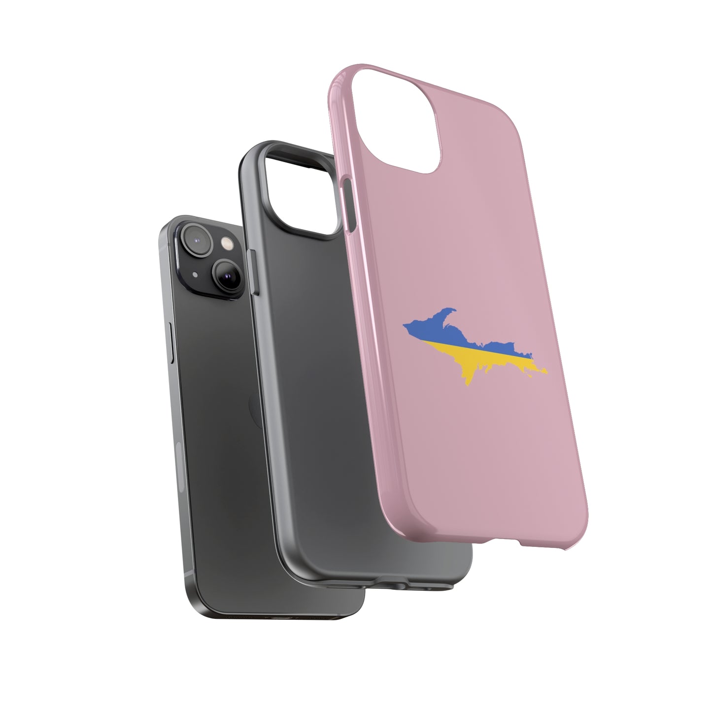 Michigan Upper Peninsula Tough Phone Case (Pink w/ UP Ukraine Flag Outline) | Apple iPhone